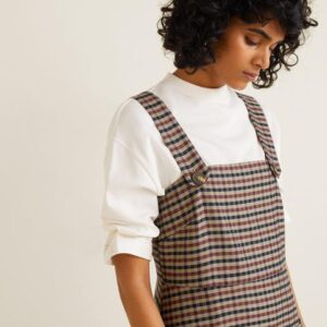 Women Dress Tunic Button Checked Pichi